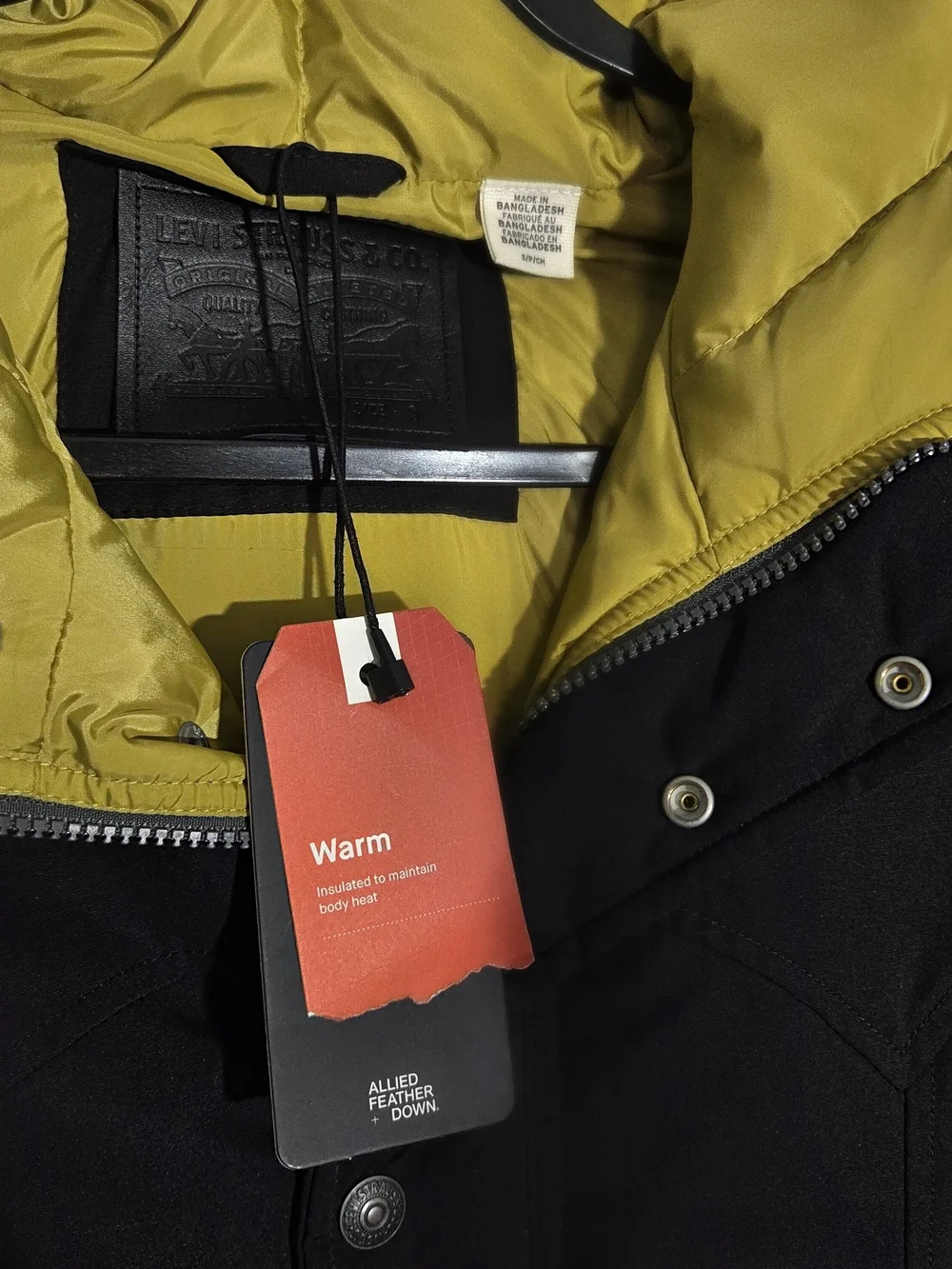 NWT MENS LEVI'S PUFFER JACKET COAT Small Allied Feather Down Black